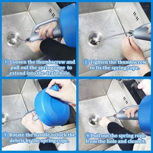 Plumbing Snake Drain Auger, 5M Snake Drain Hair Removal Tool with Stainless Steel Cleaner for Bathtub Drain, Sink, Kitchen and Shower - Toytexx Plumbing Snake Drain Auger, 5M Snake Drain Hair Removal Tool with Stainless Steel Cleaner for Bathtub Drain, Sink, Kitchen and Shower - Toytexx